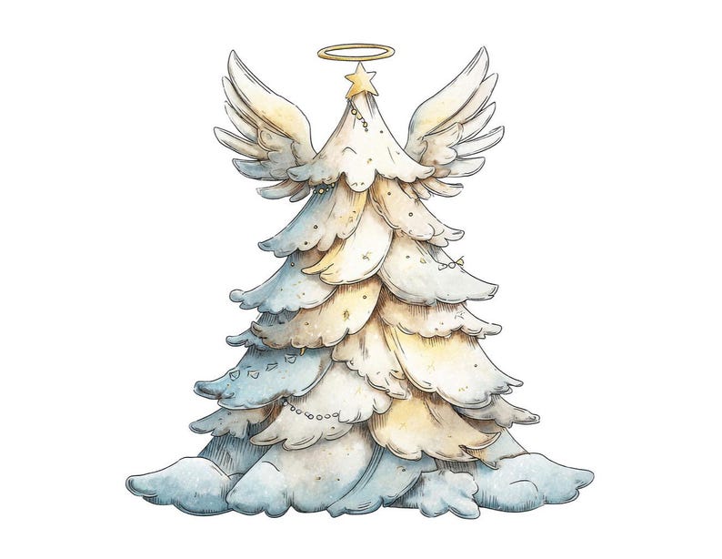 Angel Christmas Tree PNG Clipart, 12x Winged Holiday Trees Clip Art Set ...