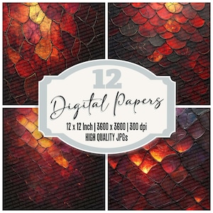 12x Dragon Ruby Ember Junk Journal Paper Fiery Dragon Scales Backgrounds High Quality JPGs Printable Paper Digital Download