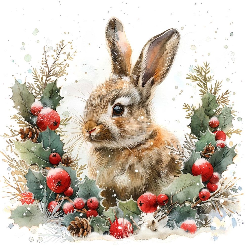 Winter Bunny PNG Clipart, 12x Cute Rabbit Wreath Set, Printable ...