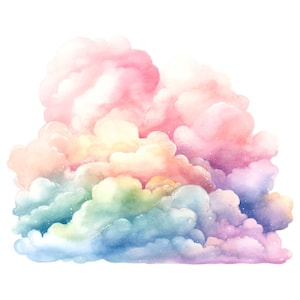Nubes de acuarela (12 archivos JPG), vibrantes colores del arcoíris, imprimibles, arte mural, descarga digital, revistas basura, gráficos.