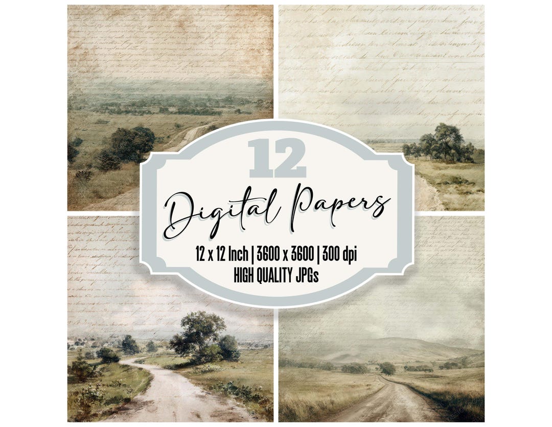 12x Vintage Countryside Road Junk Journal Paper Rural Landscape Digital ...