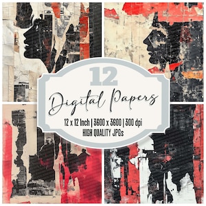 12x Fragmented Dystopian Junk Journal Paper, Grunge Digital Paper Pack, Torn Poster Textures, High Quality JPGs, Digital Download