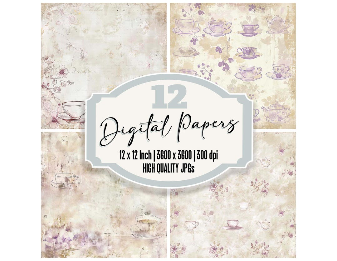 12x Vintage Tea Set Junk Journal Paper, Floral Digital Paper Pack ...