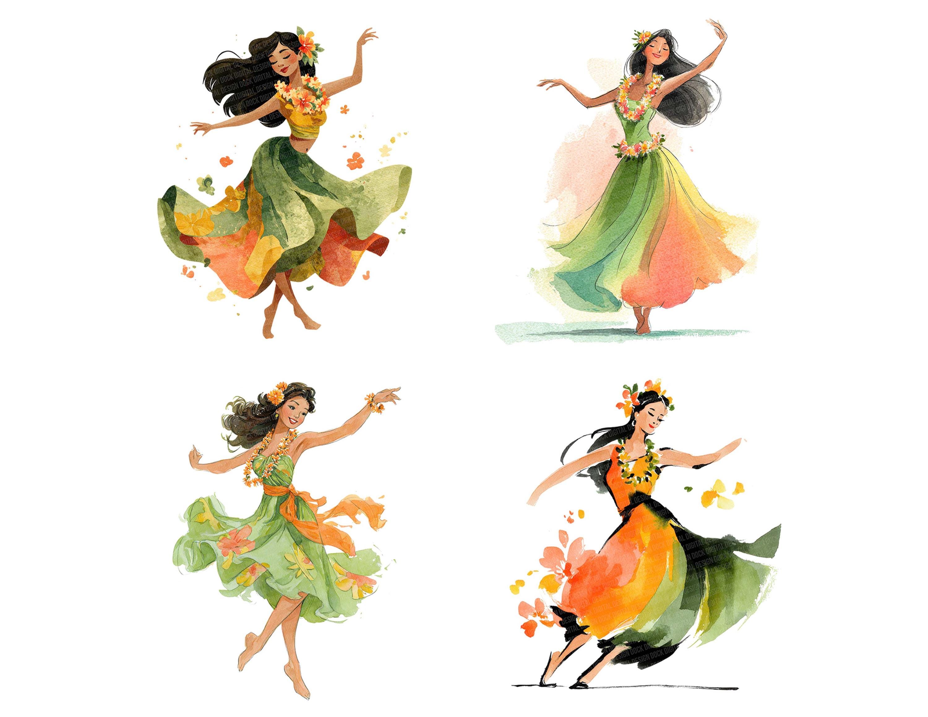 Hula Dancer PNG Clipart, 12x Tropical Woman Art Set, Printable Hawaiian ...