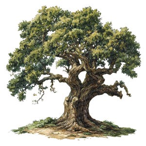 Imágenes prediseñadas de roble viejo, conjunto de 12 imágenes prediseñadas de árboles en acuarela, ilustración de naturaleza imprimible, descarga digital, álbumes de recortes, manualidades con papel