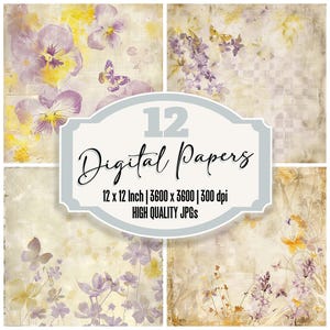 12x Pastel Floral and Butterfly Junk Journal Paper, Soft Vintage Backgrounds, Digital Paper Pack, High Quality JPGs, Scrapbook Paper
