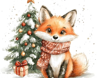 12x Christmas Fox Clipart, Holiday Woodland Animal, High Quality JPGs, Digital Download, Card Making, Digital Papers, Watercolor Clipart