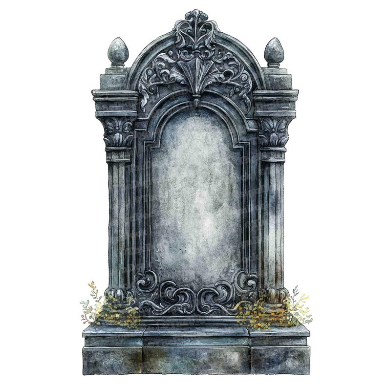 Tombstone Rectangle 12 Gothic Tombstone Clipart, Watercolor Graveyard Clipart, Printable ...