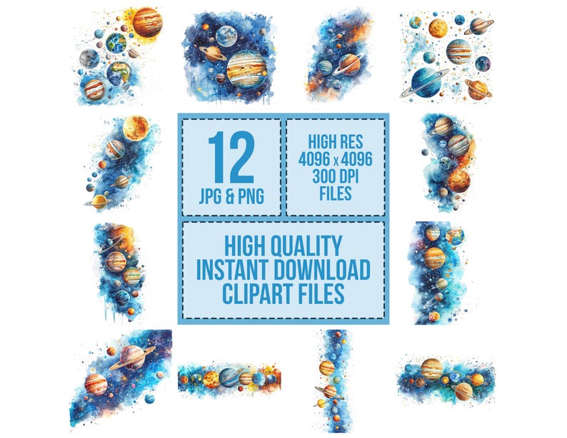 Solar System Clipart, 12x Planet Space Clip Art Set, Printable ...