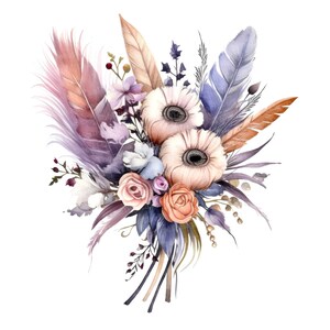 12 imágenes prediseñadas de boda bohemia, imágenes prediseñadas de ramo de novia bohemia, imágenes prediseñadas de acuarela imprimibles, arte mural, manualidades de papel, descarga digital, revistas basura