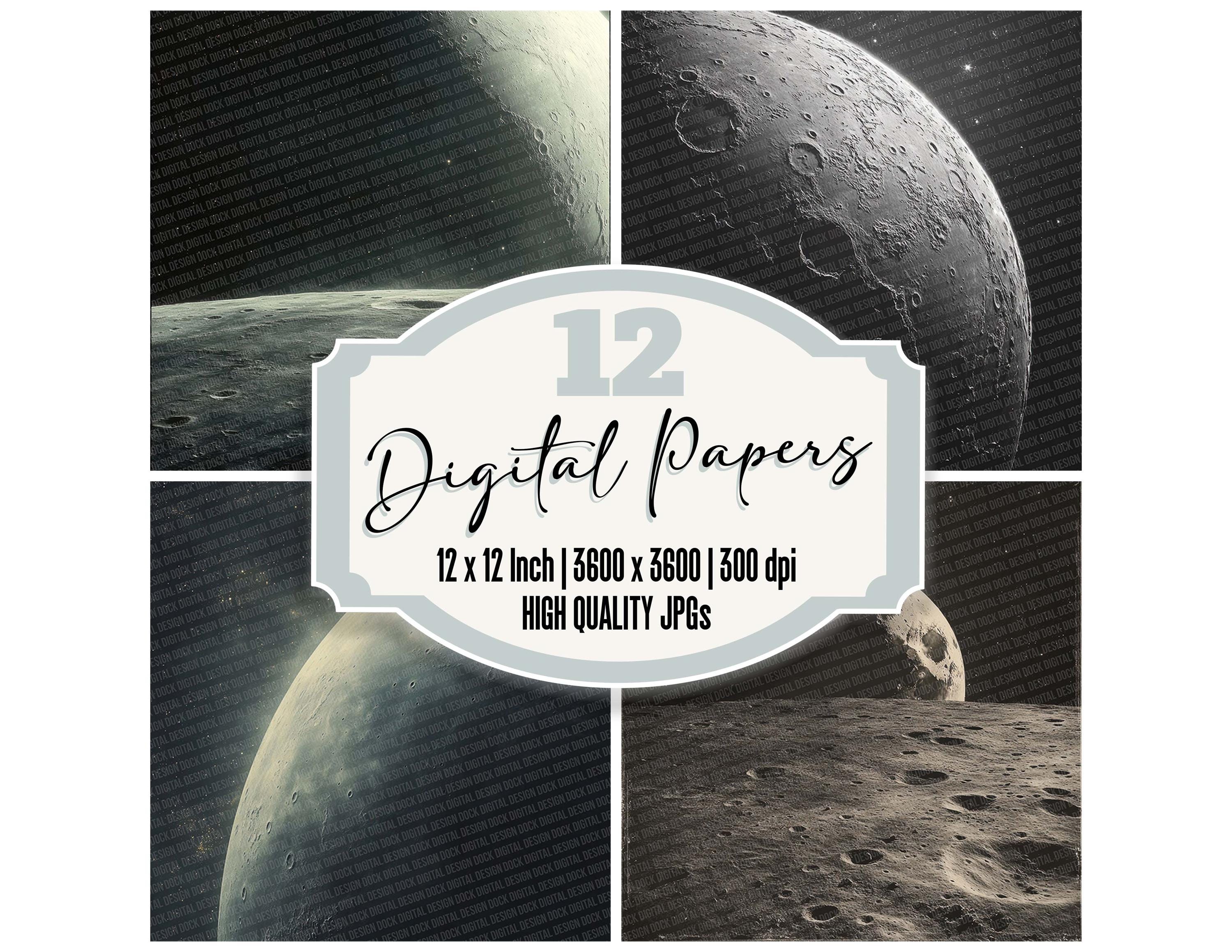 Space Journal Paper 12x Cratered Moon Junk Journal Paper Space Digital Paper Pack High ...