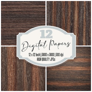 Paquete de 12 papeles digitales de diario de madera wengué con textura de grano espresso, acabado mate, archivos JPG de alta calidad, fondos para álbumes de recortes.