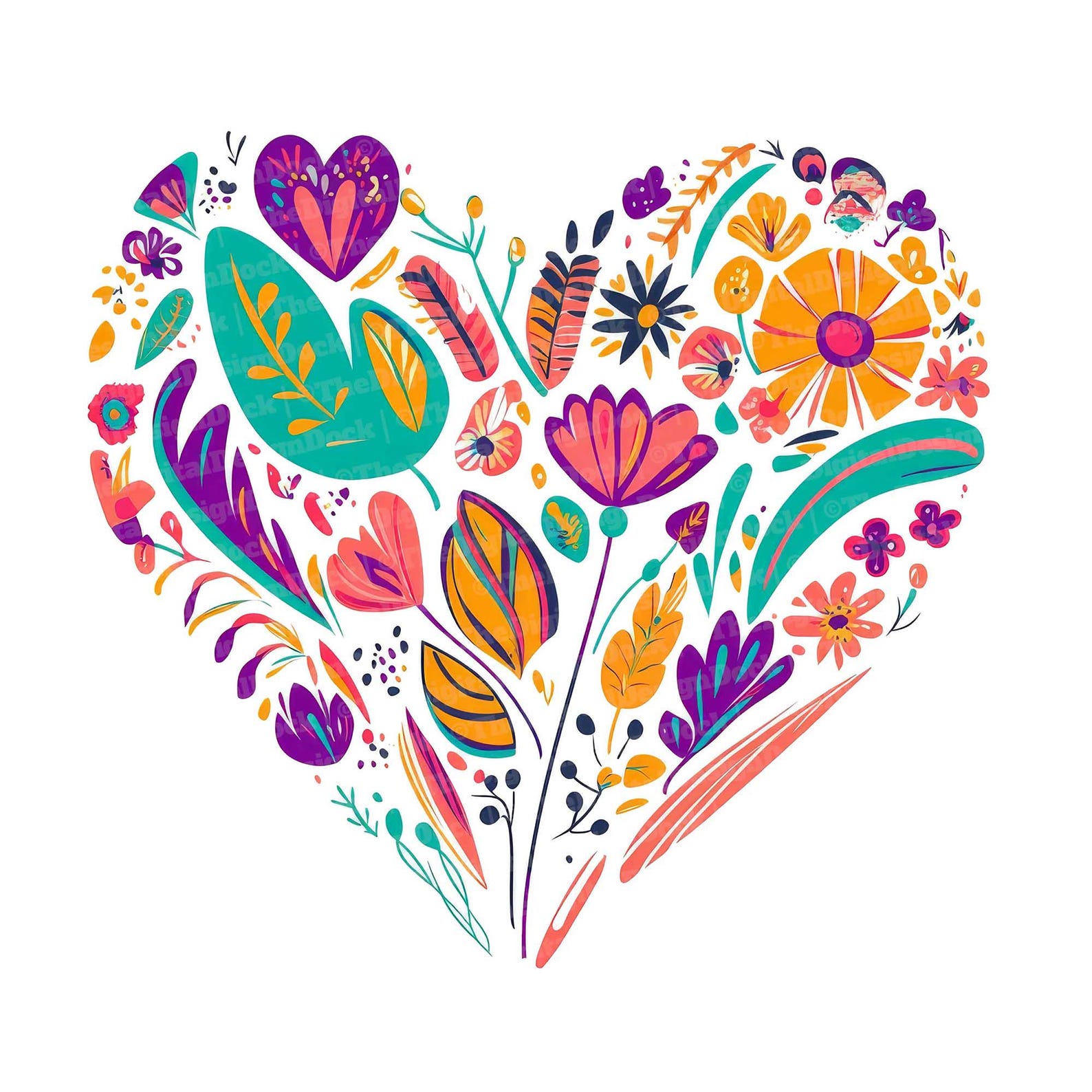 Heart Floral Clipart Set, 12 Vibrant Nature Illustrations, Printable ...