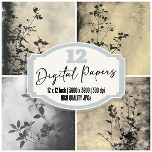 12x Shadow Botanical Junk Journal Paper Vintage Film Texture Carta Digitale Confezione Alta Qualità JPG Natura Silhouette Scrapbook Sfondo