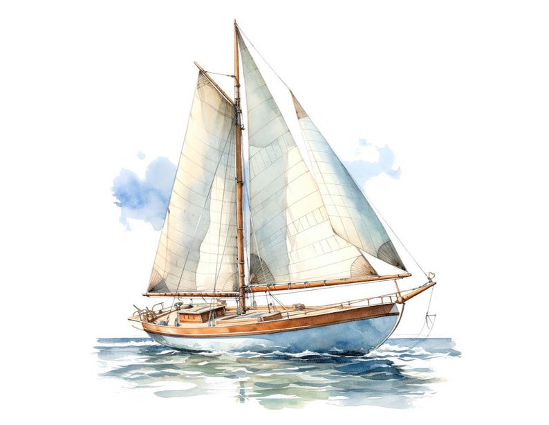 Sailboat Clipart, 12x Vintage Nautical Boat Art Set, Printable Watercolor Art, Transparent Background PNG, Digital Download, Paper Crafts image 1