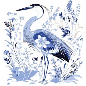 Delft Blue Heron Clipart, 12x Watercolor Bird PNG Set, Printable Clip Art, Digital Download, Paper Crafts, Junk Journals, DIY Projects