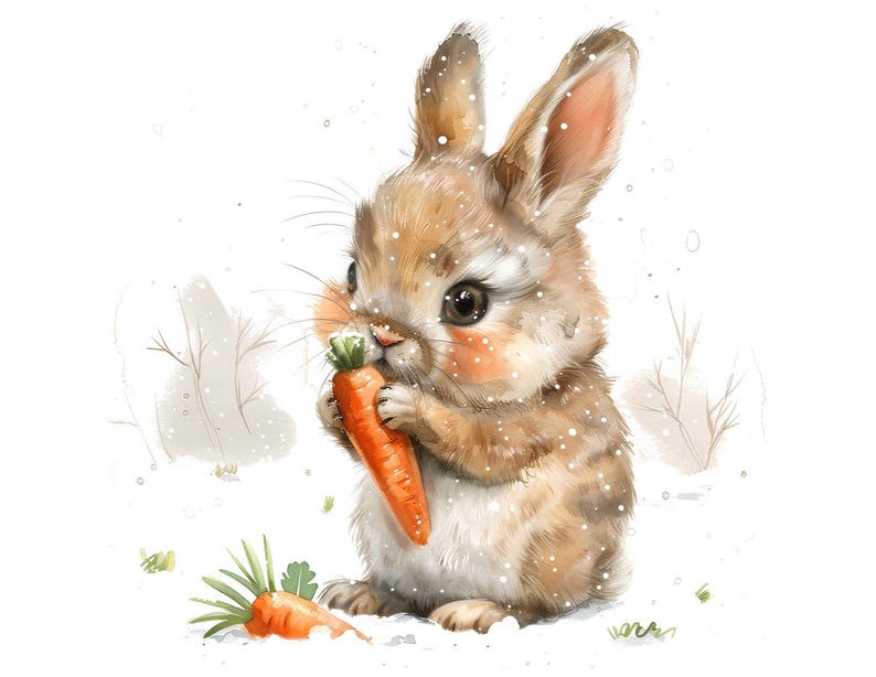 Winter Bunny PNG Clipart, 12x Cute Rabbit With Carrot Clip Art Set ...