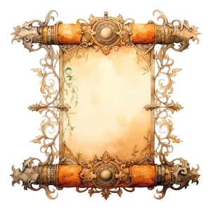 Medieval Scroll PNG Clipart, 12x Ornate Vintage Paper Art Set, Printable Watercolor Clip Art, Digital Download, Transparent Background PNG