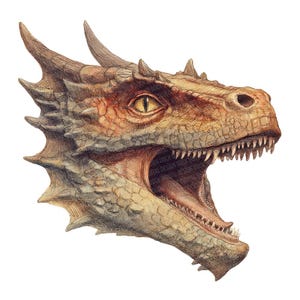 Cabeza de dragón medieval (PNG), 12 perfiles de dragón de fantasía (conjunto B), criaturas imprimibles (PNG), manualidades de papel, descarga digital (PNG)