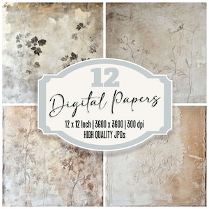 Vintage Botanical Fresco Paper Pack, 12x Aged Floral Junk Journal Paper, Distressed Textures, High Quality JPGs, Botanical Background Paper