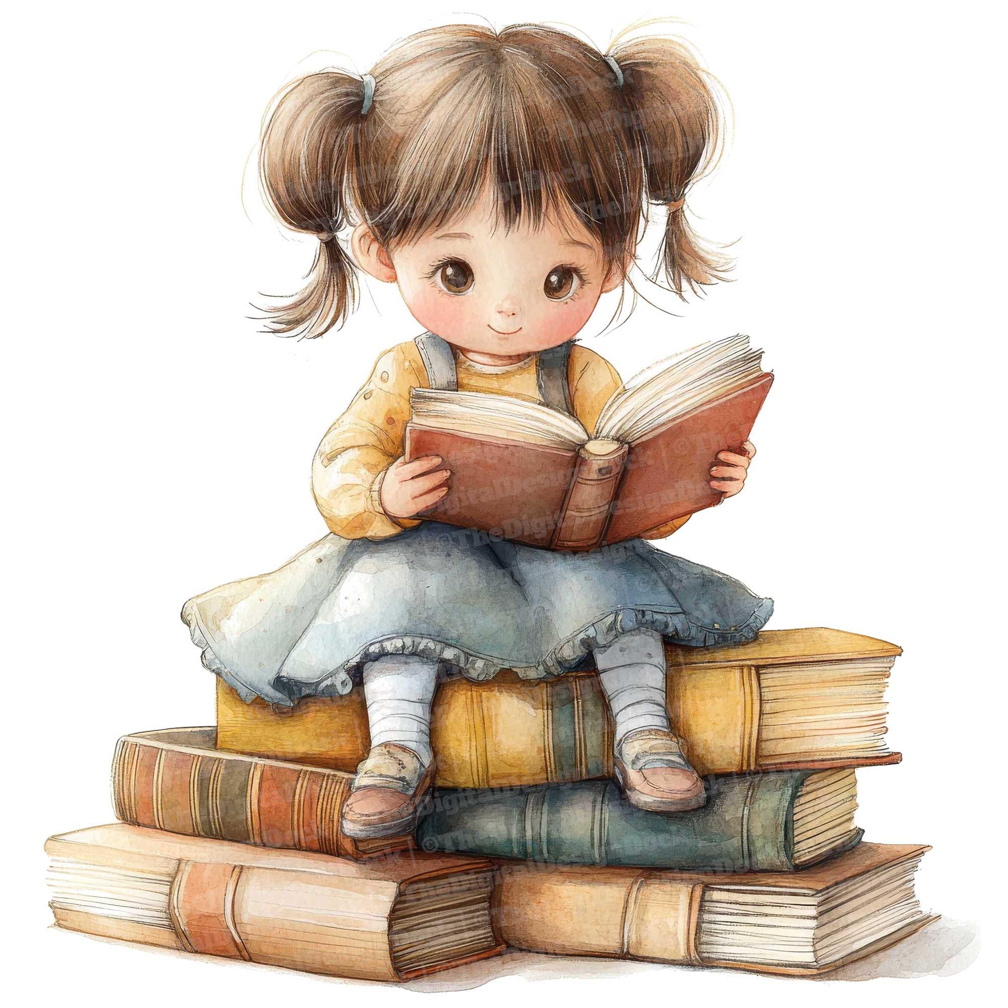 12 x kind lezen clipart, aquarel vintage school lezen jongensmeisje,  afdrukbare kunst, hoge kwaliteit jpg's, digitale download, scrapbook  ambachten - Etsy België, image size:2000x2000