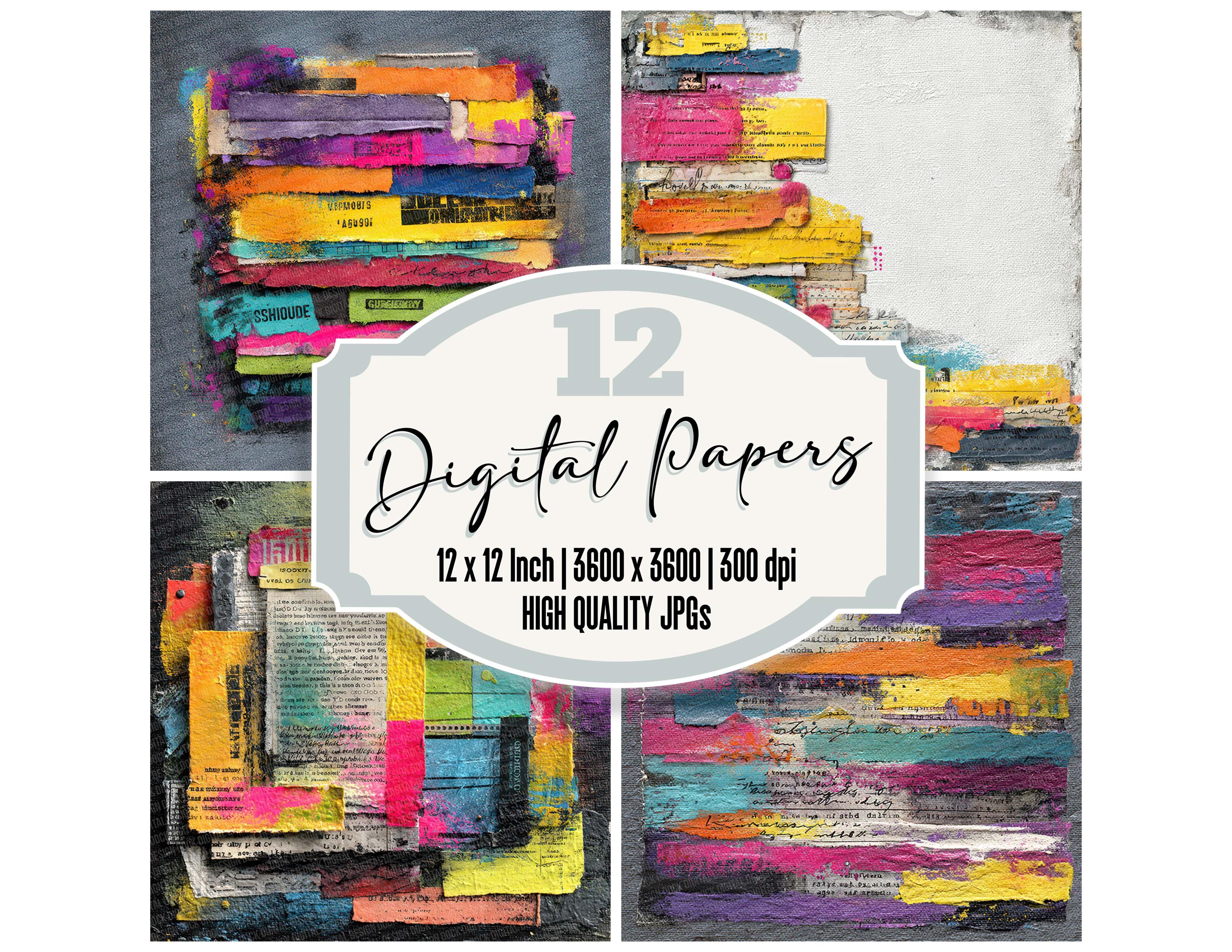 12x Neon Linen Tape Journal Junk Journal Paper High Quality JPGs Digital Paper Pack Colorful Backgrounds Printable Paper