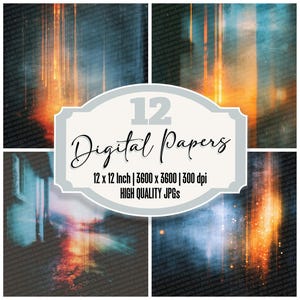 Confezione da 12 fogli di carta digitale per scrapbooking, texture, graffi, grana, sanguinamento, JPG di alta qualità, download