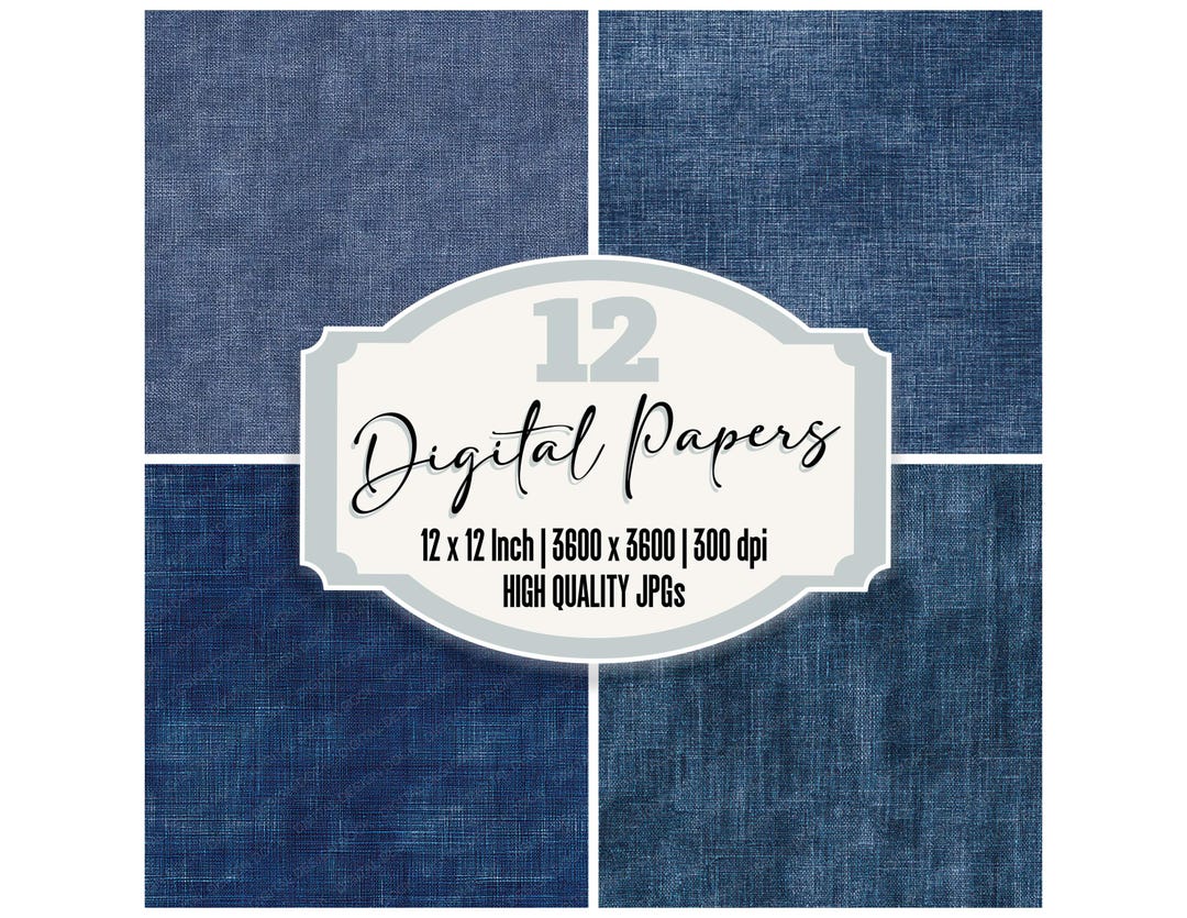 12x Blue Denim Junk Journal Paper Fabric Texture Digital Paper Pack ...