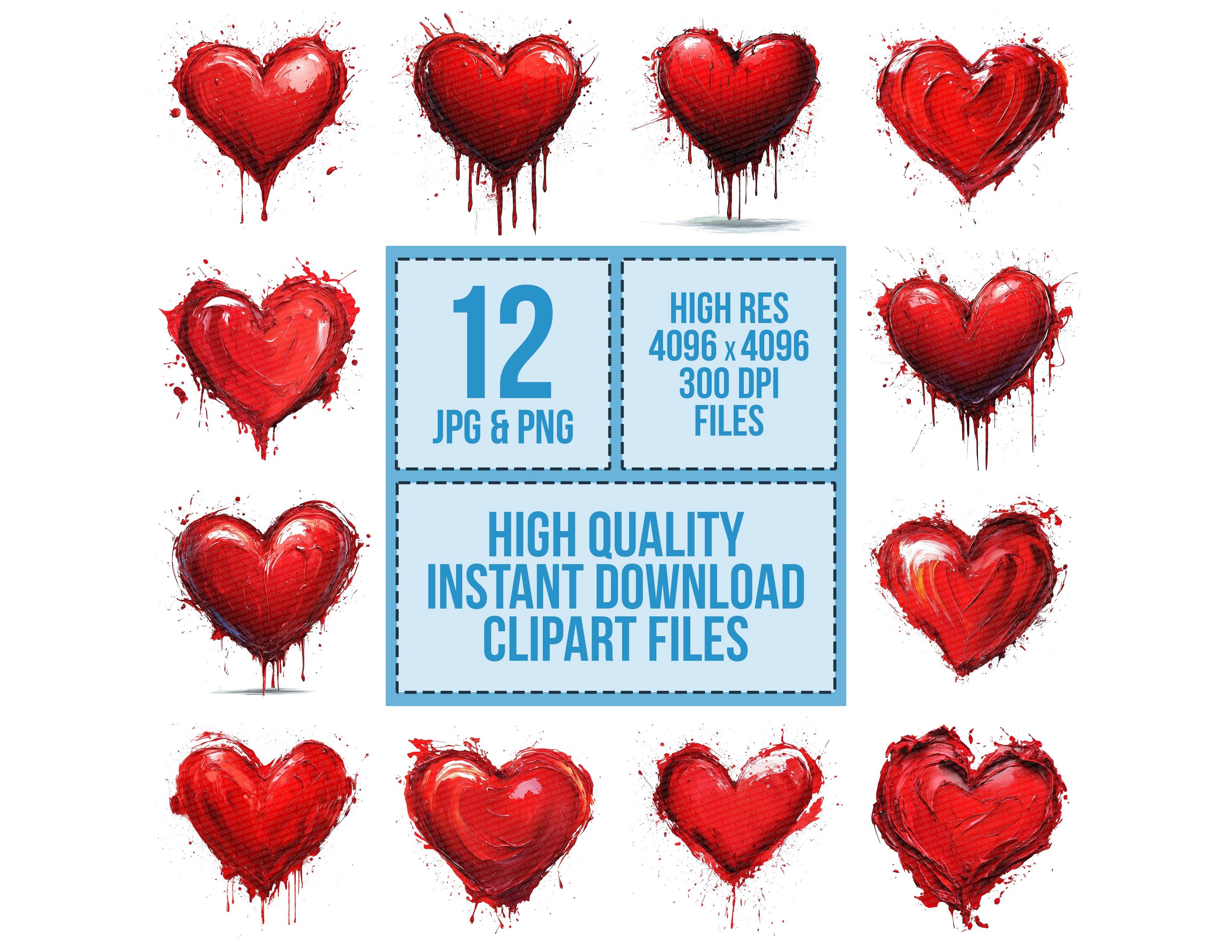 Painted Love Heart PNG Clipart, 12x Watercolor Splatter Heart Clip Art ...