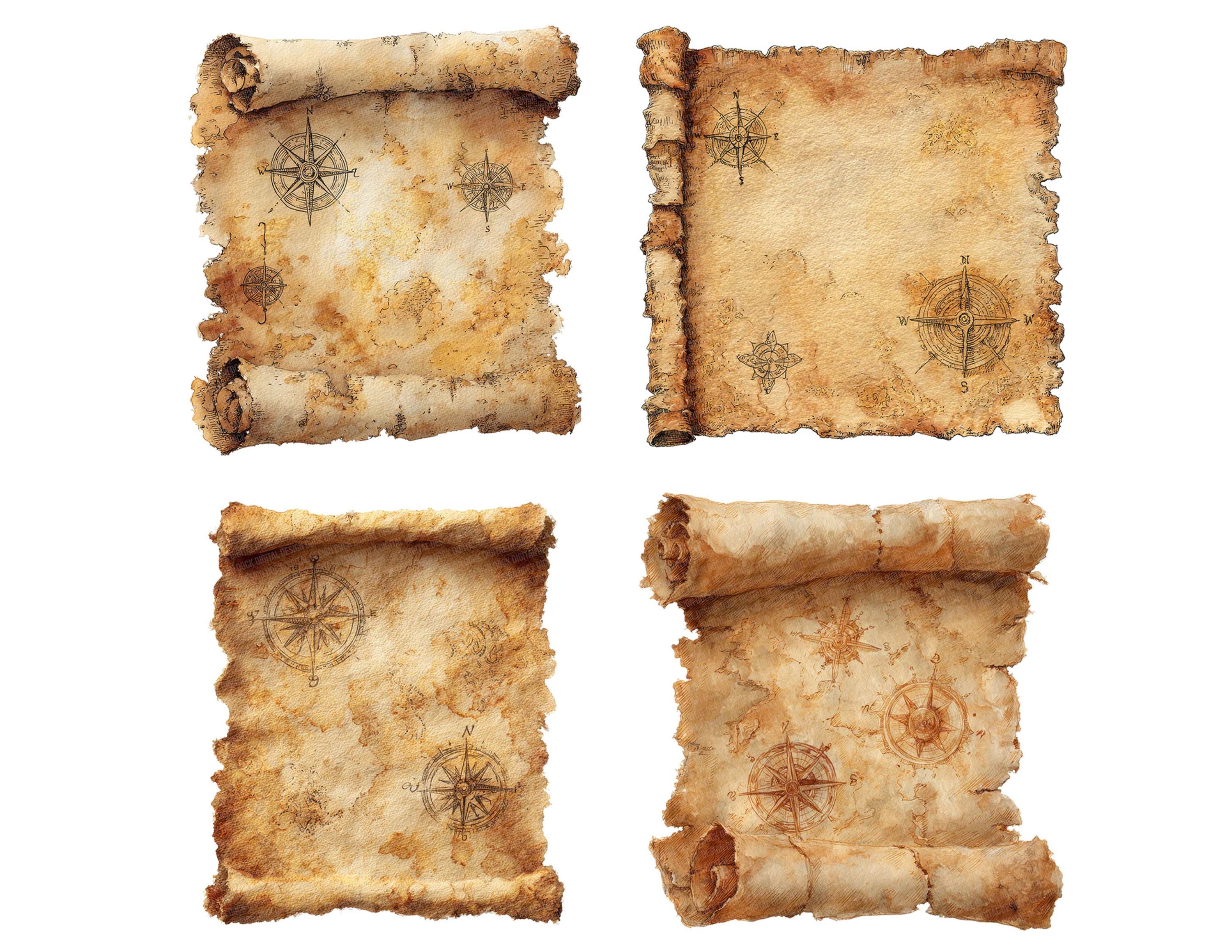 Pirate Map PNG Clipart, 12x Vintage Scroll Maps Clip Art Set, Printable ...