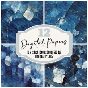 12 x Quartz minéral carte papier journal indésirable bleu Texture abstraite papier numérique haute qualité JPG arrière-plans géométriques téléchargement numérique