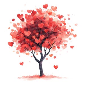 12x Herz Baum, Clipart, Aquarell Roter Baum mit Herzen, druckbare Clipart, Papierkunst, Wandkunst, digitaler Download, Junk Journals