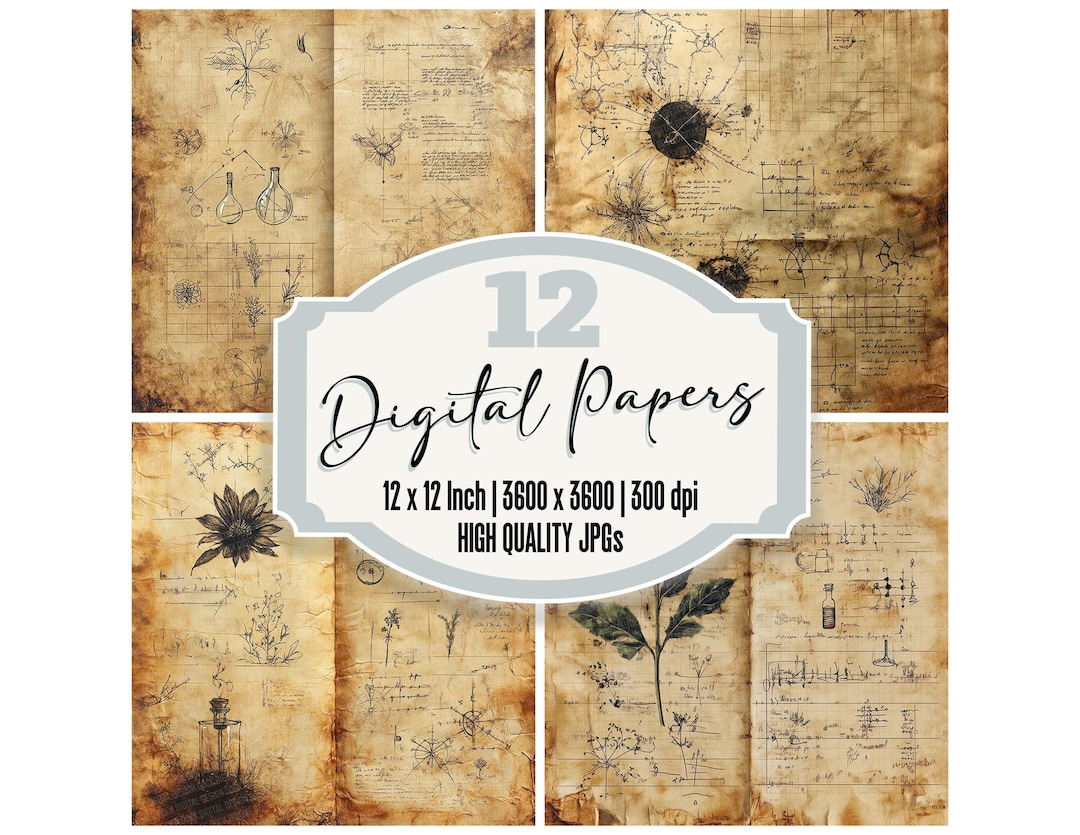Worn Papper Note 12x Worn Lab Notes Junk Journal Paper Digital Paper Pack Vintage ...