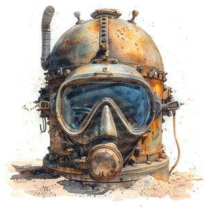 Taucher Helme Clipart, 12 JPGs, Ocean Boat Maske, druckbare Aquarell Clipart, Wandkunst, sofortiger digitaler Download, Junk Journals, Grafiken