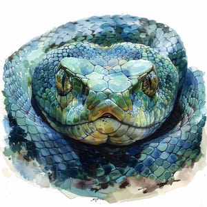 Schlangen-Cliparts (PNG), 12 zusammengerollte Reptilien-Aquarell-Illustrationen, druckbare Wildtierillustrationen, transparenter Hintergrund, digitaler Download