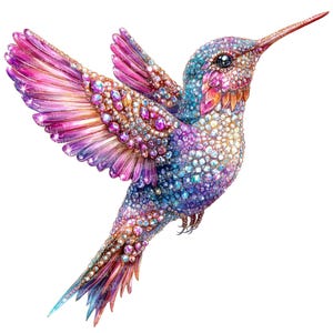 Jeweled Hummingbird Clip Art, 12x Watercolor Hummingbird With Gems ...
