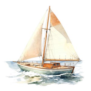 Sailboat Clipart, 12x Vintage Nautical Boat Art Set, Printable Watercolor Art, Transparent Background PNG, Digital Download, Paper Crafts image 10