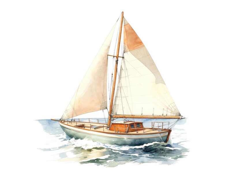 Sailboat Clipart, 12x Vintage Nautical Boat Art Set, Printable Watercolor Art, Transparent Background PNG, Digital Download, Paper Crafts image 10