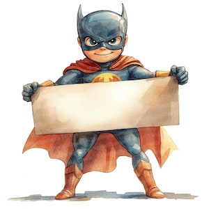 12x Superhero Character Clipart, Festa de Super-heróis, Arte em quadrinhos em aquarela, JPGs de alta qualidade para impressão, Download digital, Convites para festas