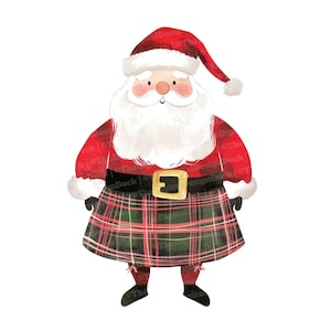 12 x Père Noël en kilt Clipart, clipart Noël écossais, clipart aquarelle imprimable, créations en papier, art mural, téléchargement numérique, journaux indésirables