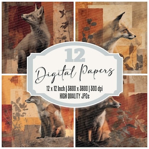 12 x Renard roux Junk Journal Paper Forest Texture paquet de papier numérique JPG de haute qualité automne fond Scrapbooking Paper Téléchargement numérique