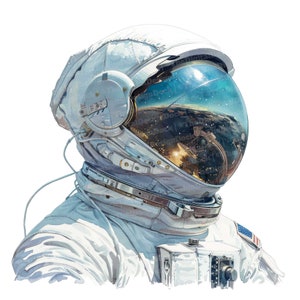 Clipart casco astronauta, 12 JPG, Clipart spazio, Clipart acquerello stampabile, Artigianato di carta, Arte murale, Download digitale, Diari spazzatura