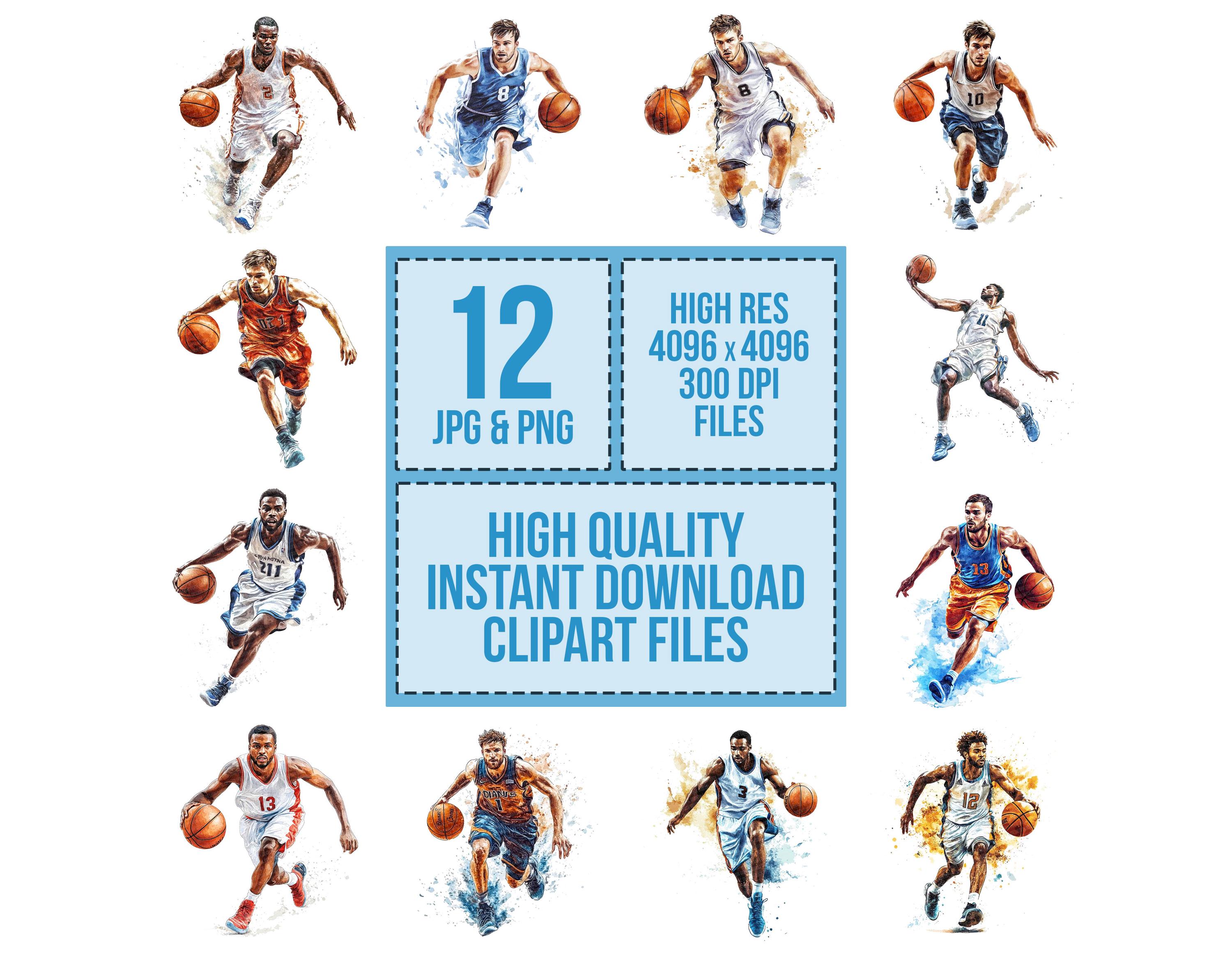 Basketball Player PNG Clipart, 12x Watercolor Basketball Clip Art Set ...