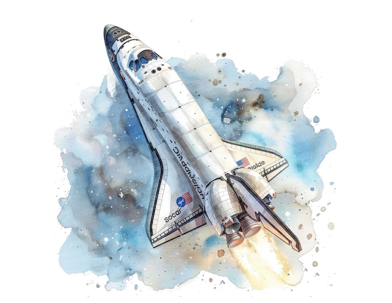Space Shuttle Art, 12x NASA Rocket Launch Art Set, Printable Watercolor ...