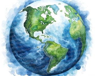 Earth Map Clipart, 12 JPGs, Planet Earth Watercolor Clipart, Printable Watercolor Clipart, Paper Crafts, Digital Download, Junk Journals