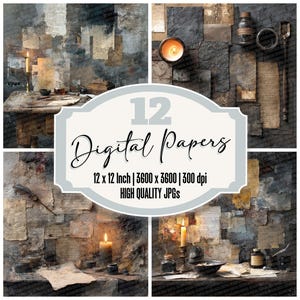 12x Papel de Diário Digital Academia Candle Junk Paper Pacote de Papel com Letras Queimadas Textura de Mesa JPGs de Alta Qualidade Papel para Scrapbook Download