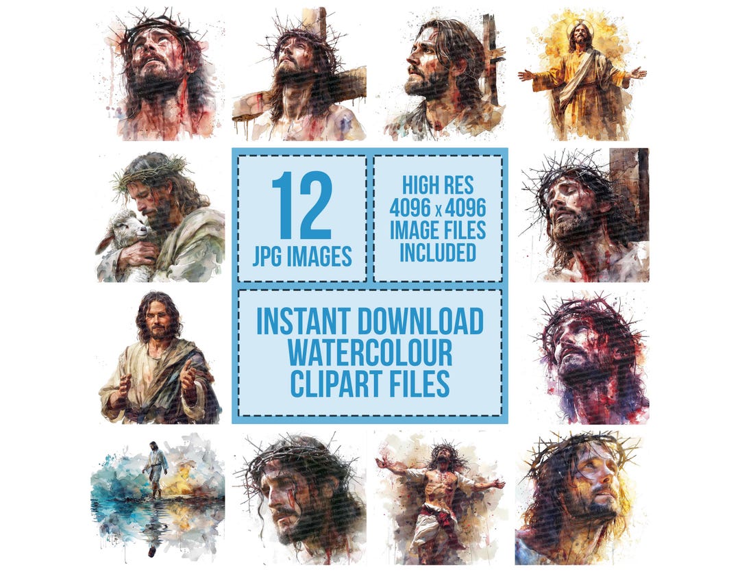 12 Jesus Christ Watercolor Clipart, Religious Art Clipart, Printable ...