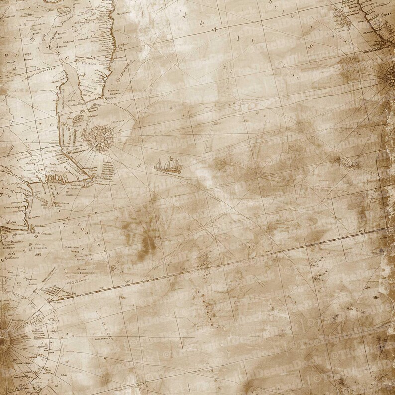 12x Vintage Map Junk Journal Paper, Antique Navigation Digital Paper