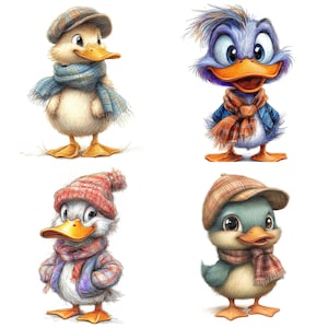 Duck Character Clip Art, 12x Cute Duck Clipart Set, Watercolor Animal Illustrations, Digital Download, Scrapbook Images, Junk Journal,Crafts