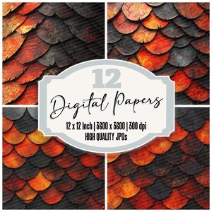12x Fire Dragon Blaze Junk Journal Paper Fiery Scales Backgrounds High Quality JPGs Printable Paper Digital Download